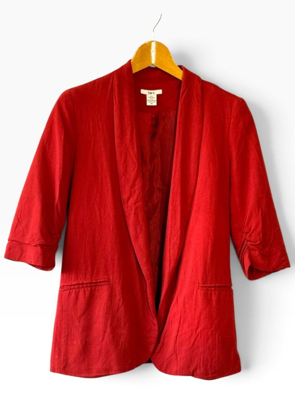 Bar III Red Lined Open-Front Blazer Rayon Blend 3/4 Sleeves - XS